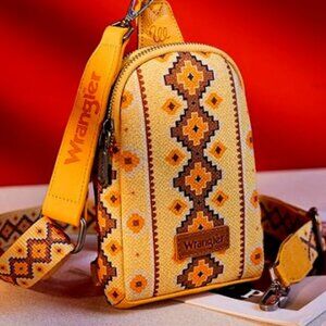 Wrangler Aztec Print Crossbody Sling Chest Bag - Yellow - New with tags